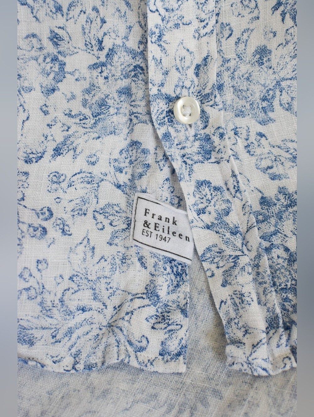 Frank & Eileen Mary Shirt Dress Linen Floral Blue White Size XS Coastal Heritage - Picture 11 of 15